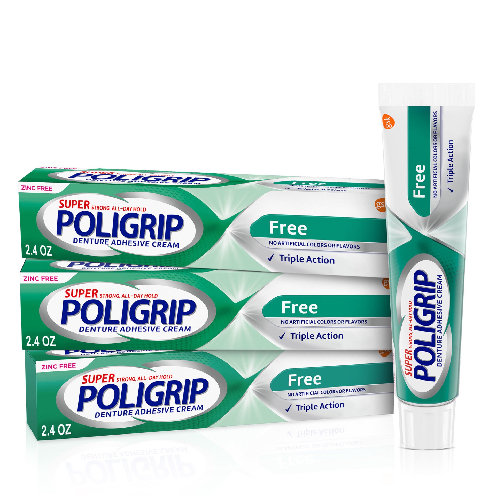 slide 1 of 1, Super Poligrip Denture Adhesive Cream, 2.4 Oz, 3 Ct, 2.4 oz