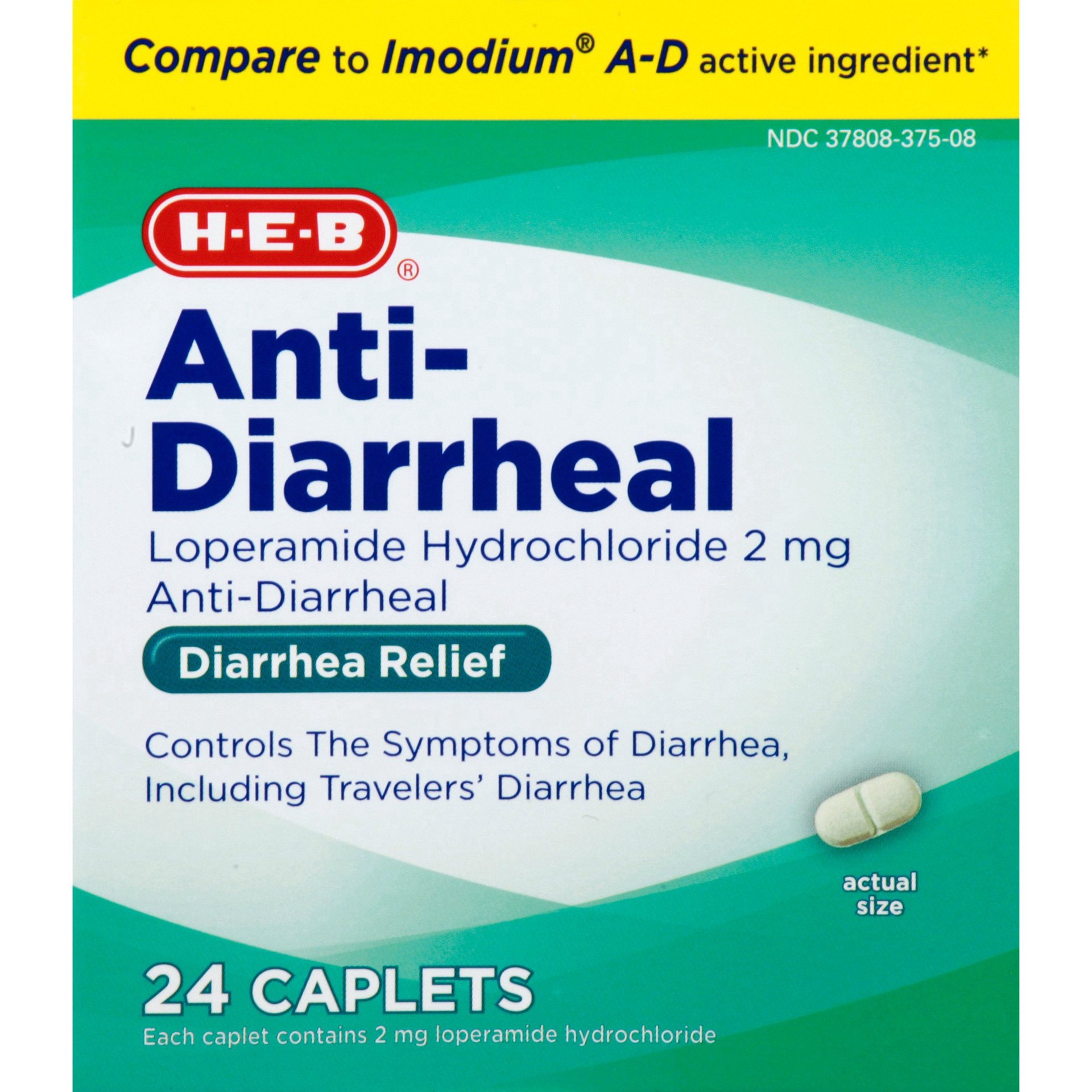 slide 1 of 1, H-E-B Loperamide Hydrochloride Diarrhea Relief Caplets – 2 mg, 24 ct