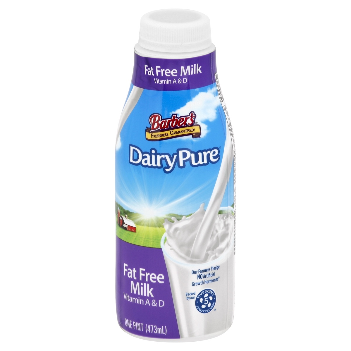 slide 1 of 1, Dairy Pure Fat Free Milk with Vitamin A and Vitamin D, Skim Milk Bottle - 1 Pint, 1 pint