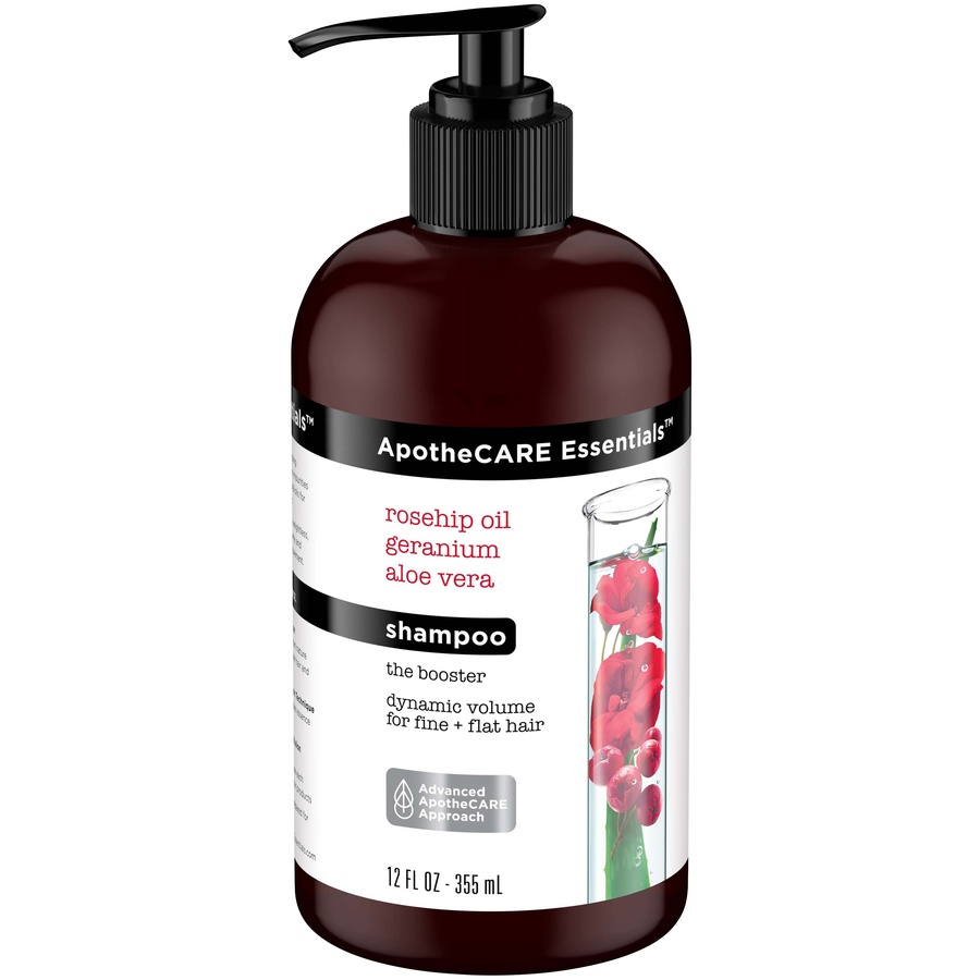 slide 3 of 4, ApotheCARE Essentials The Booster Rosehip Oil, Geranium, Aloe Vera Shampoo, 12 fl oz