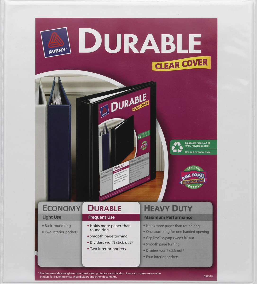 slide 4 of 4, Avery Durable Clear Cover Binder White, 1 in