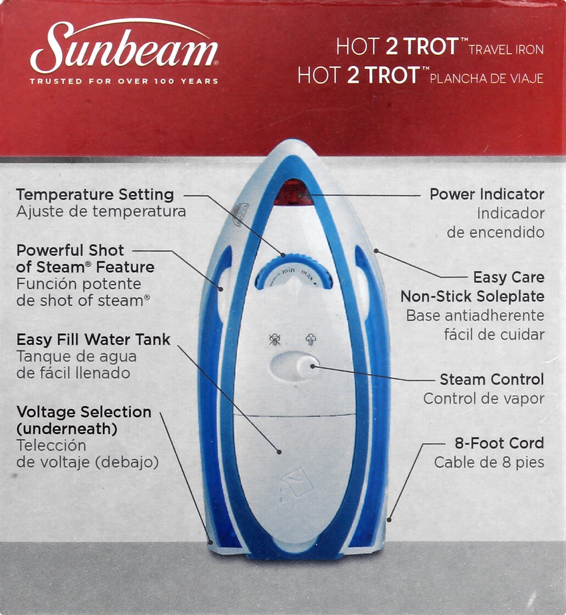 slide 8 of 9, Sunbeam Hot 2 Trot On-The-Go Travel Iron 1 ea, 1 ct