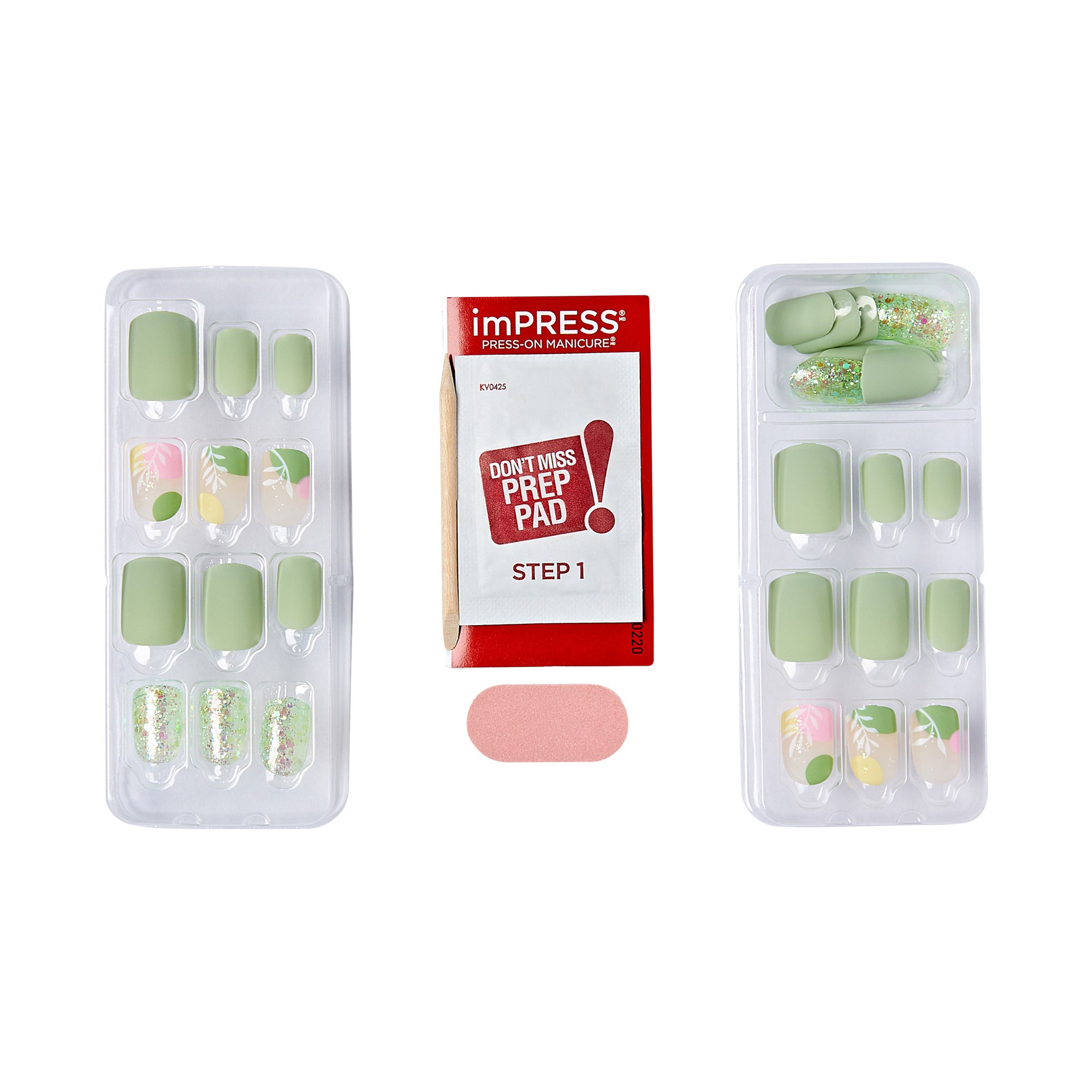 slide 3 of 5, imPRESS Spring Collection Short Square Press-On Nails, Green, 30 Pieces, 1 ct