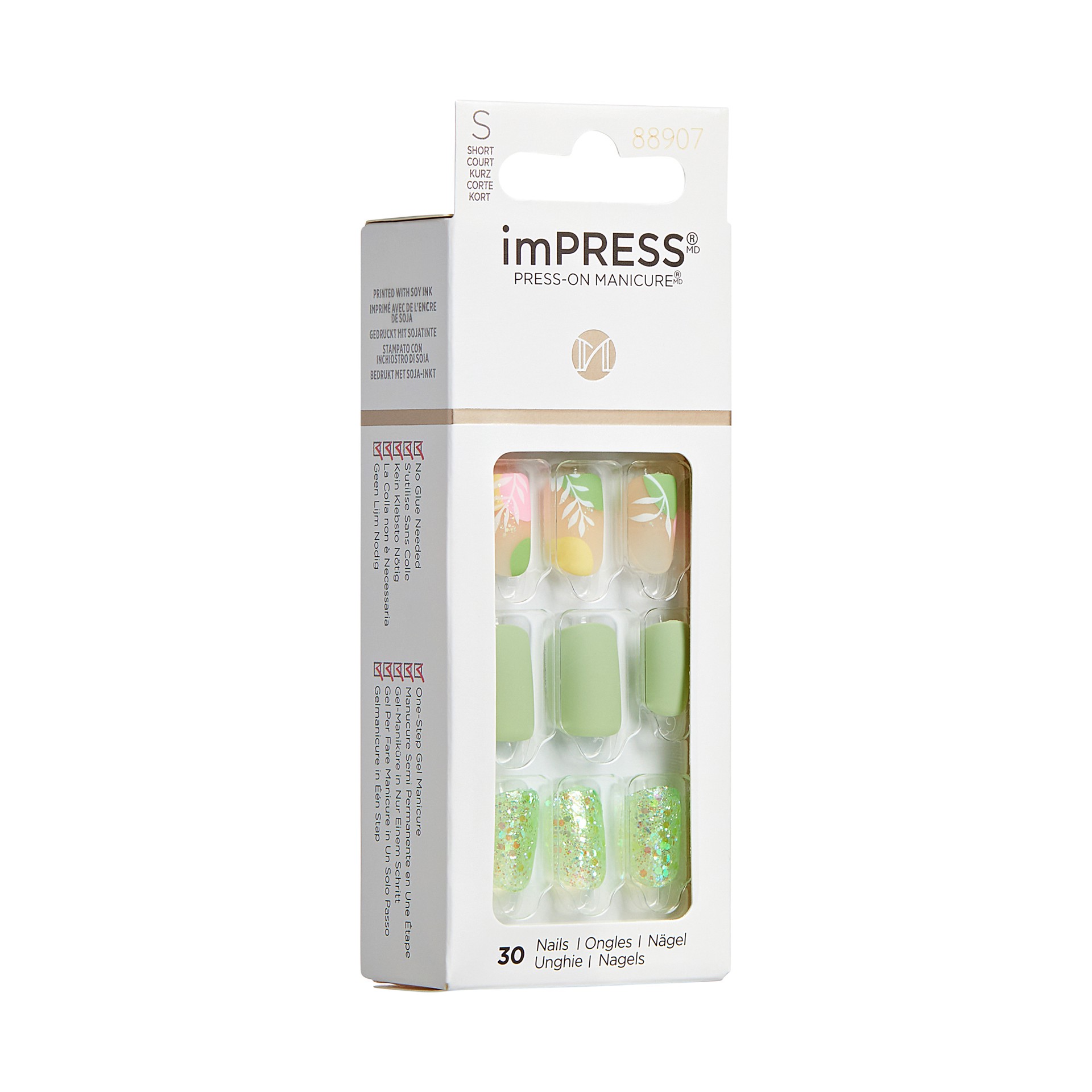 slide 2 of 5, imPRESS Spring Collection Short Square Press-On Nails, Green, 30 Pieces, 1 ct