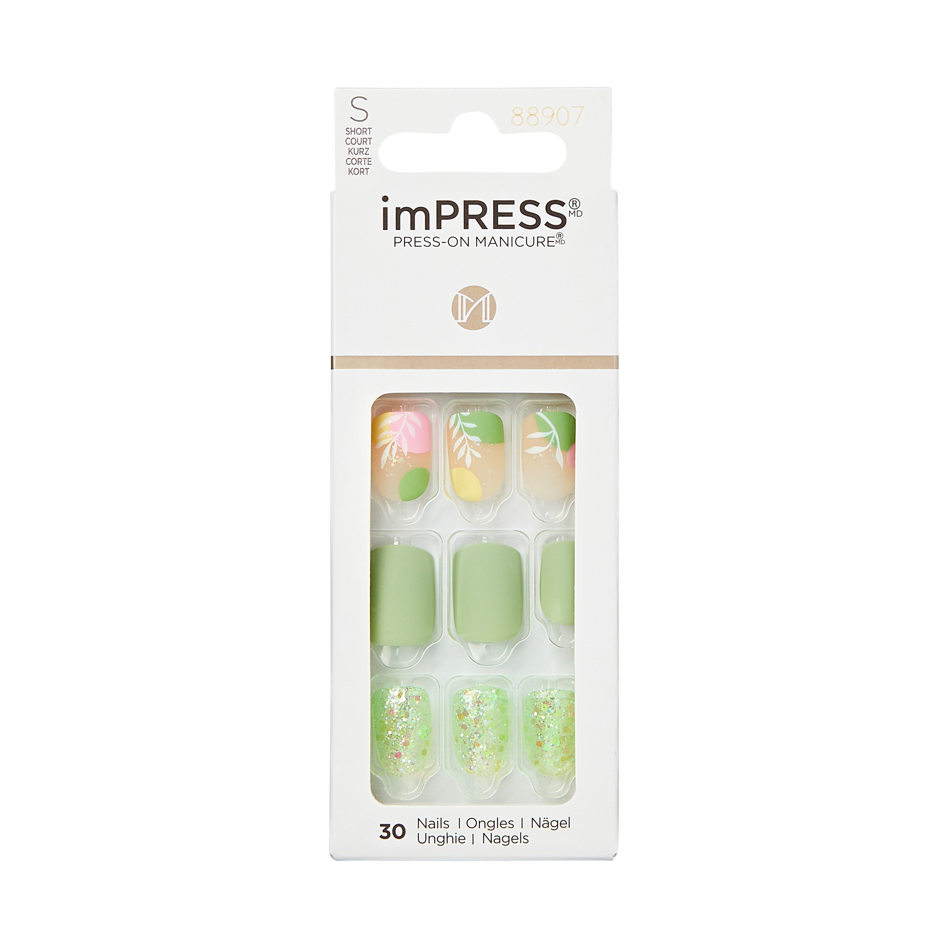 slide 1 of 5, imPRESS Spring Collection Short Square Press-On Nails, Green, 30 Pieces, 1 ct