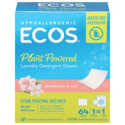 Ecos Plant Powered Magnolia & Lily Laundry Detergent Sheets - 64 ea