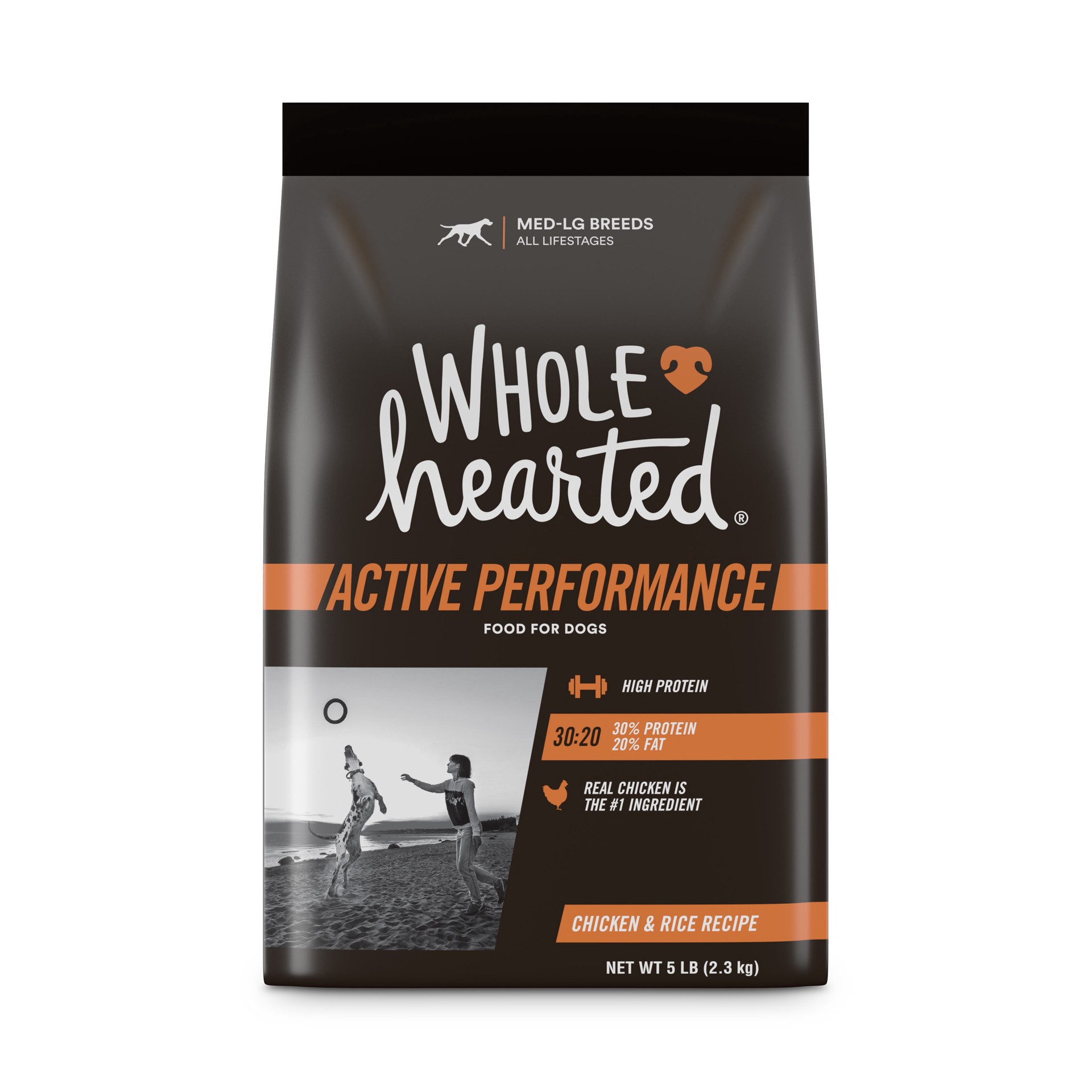 slide 1 of 1, WholeHearted Active Performance High-Protein Chicken & Rice Recipe Dry Dog Food, 5 lbs., 1 ct