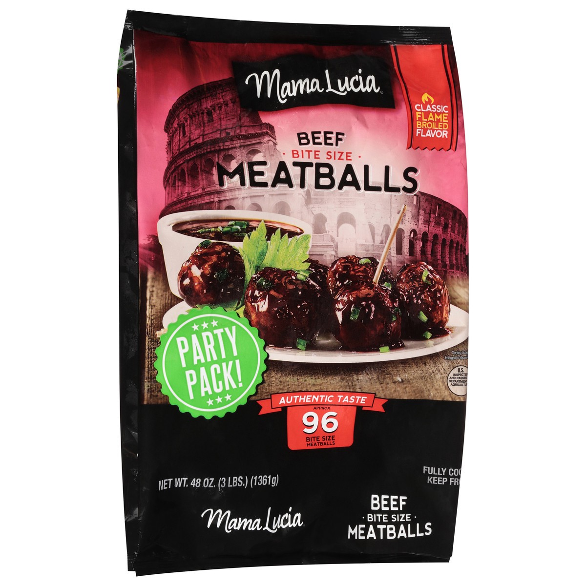 slide 9 of 13, Mama Lucia Beef Classic Flame Broiled Meatballs Bite Size Party Pack 48 oz, 96 ct; 48 oz