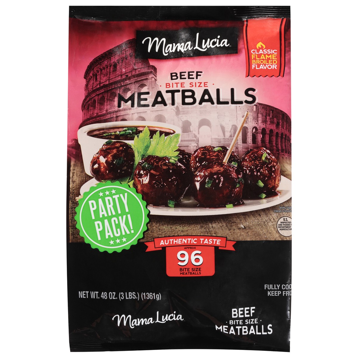 slide 11 of 13, Mama Lucia Beef Classic Flame Broiled Meatballs Bite Size Party Pack 48 oz, 96 ct; 48 oz