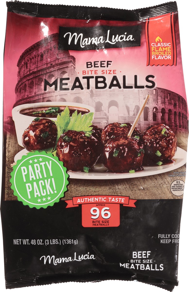 slide 4 of 13, Mama Lucia Beef Classic Flame Broiled Meatballs Bite Size Party Pack 48 oz, 96 ct; 48 oz
