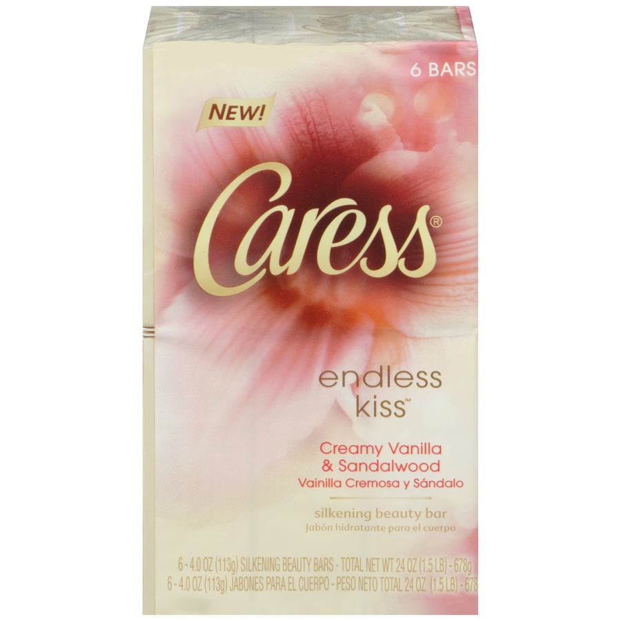 slide 1 of 3, Caress Endless Kiss Creamy Vanilla And Sandalwood Silkening Beauty Bar, 6 ct; 4 oz