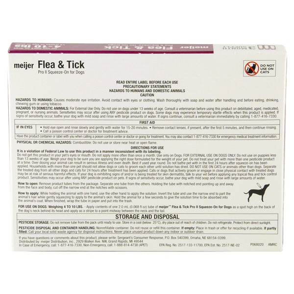 slide 13 of 13, Meijer Pro II Squeeze-On Flea & Tick for Dogs, 04 ct; 10 lb, 3 ct