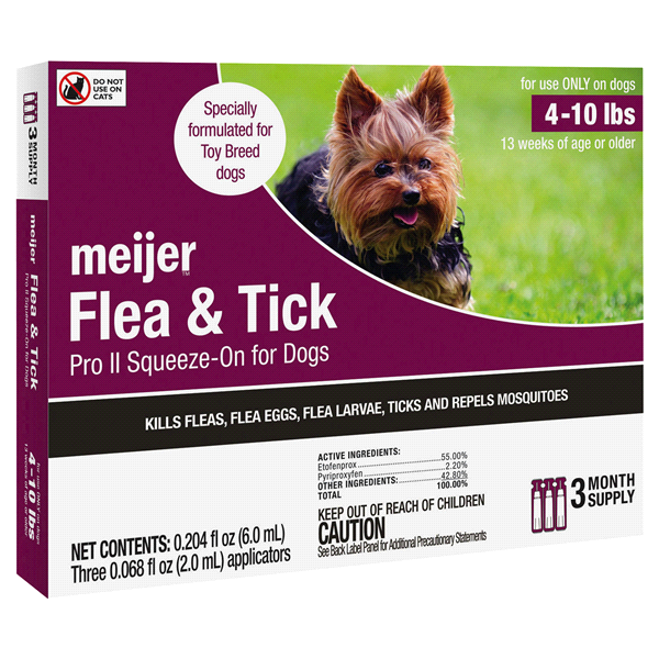 slide 1 of 4, Meijer Pro II Squeeze-On Flea & Tick for Dogs, 04-10 lbs, 3 ct