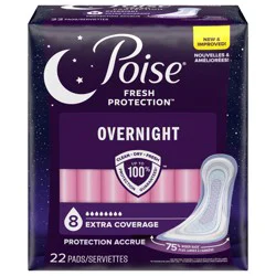 Poise Overnight Incontinence & Postpartum Pads for Bladder Leaks, 8 Drop Extra Coverage, 22 Count