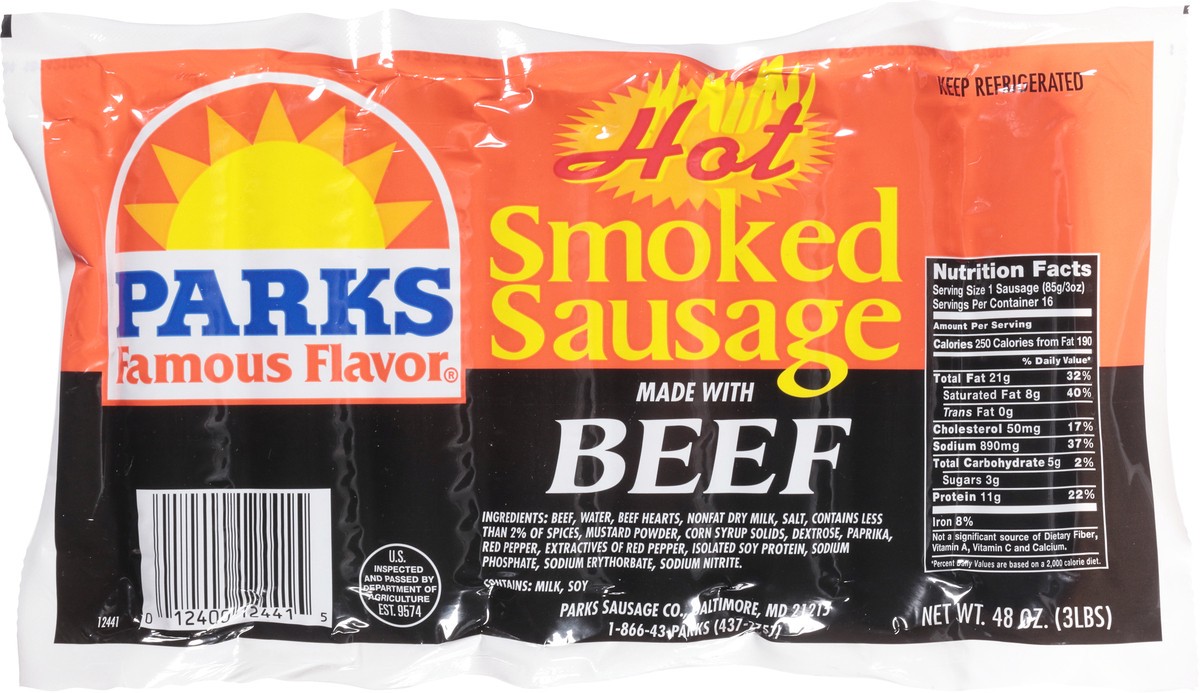 slide 11 of 12, Parks Famous Flavor Smoked Hot Sausage 48 oz, 48 oz