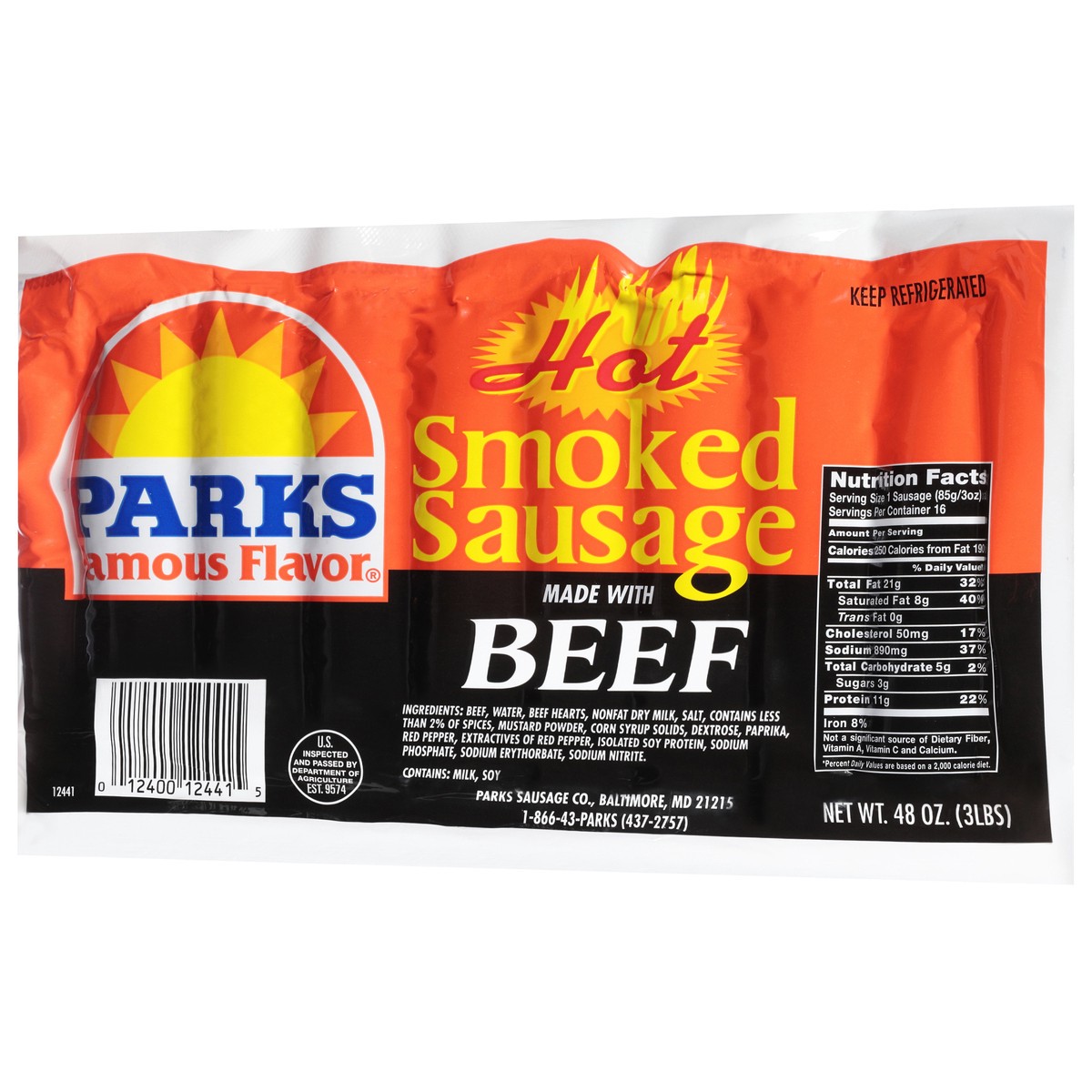 slide 10 of 12, Parks Famous Flavor Smoked Hot Sausage 48 oz, 48 oz