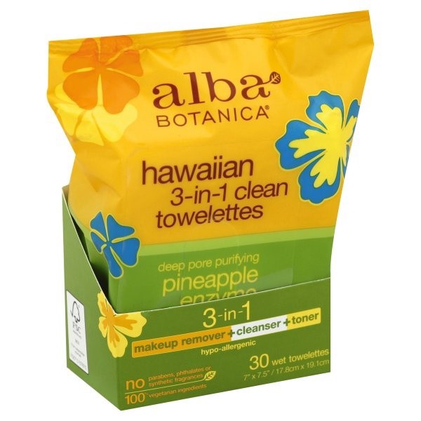 slide 1 of 7, Alba Botanica Pineapple Enzyme Hawaiian 3-in-1 Clean Wet Towelettes 25 ct Pack, 25 ct