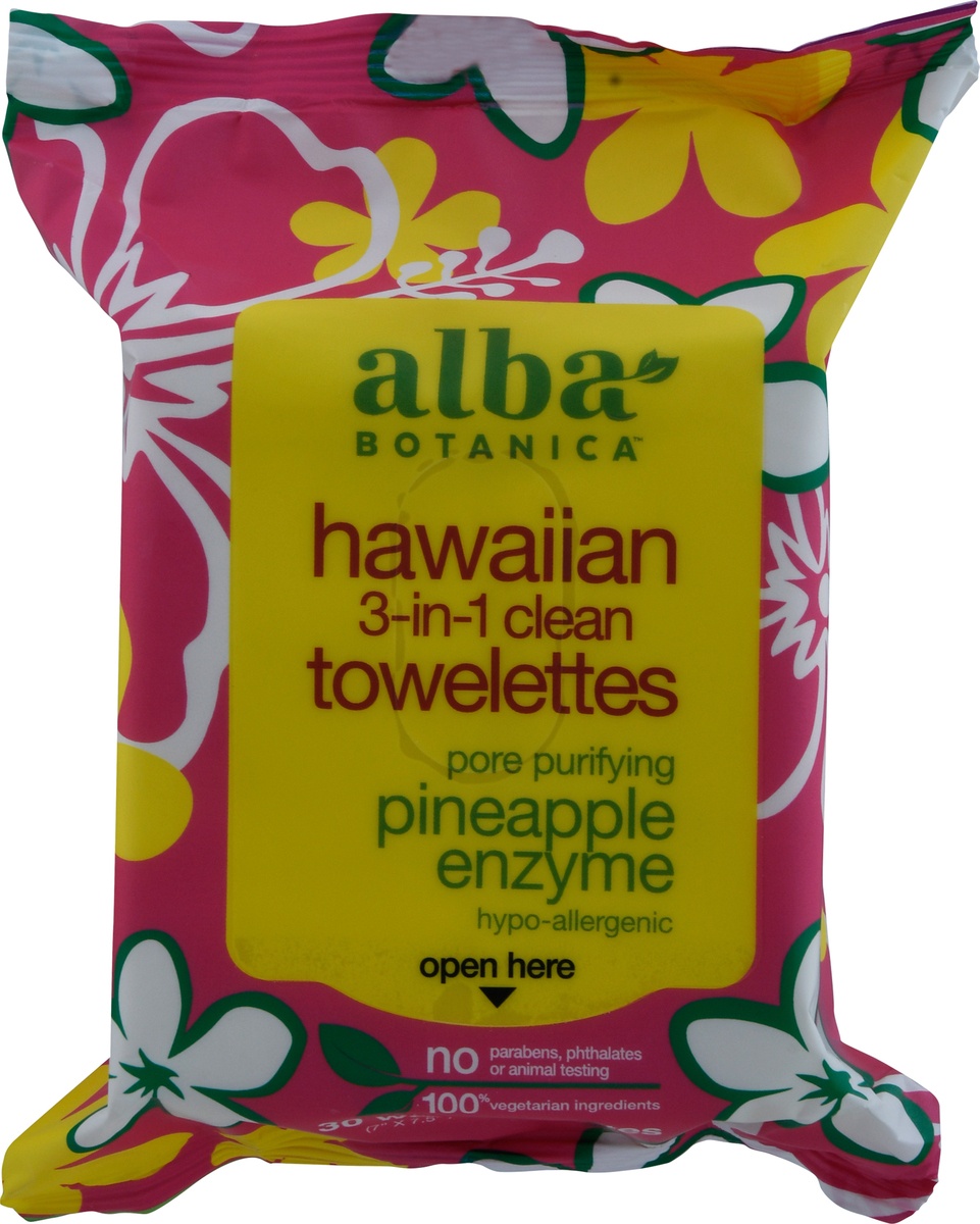 slide 8 of 10, Alba Botanica Hawaiian 3-In-1 Clean Towelettes Deep Pore Purifying Pineapple Enzyme, 30 ct