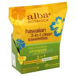 Alba Botanica Pineapple Enzyme Hawaiian 3-in-1 Clean Wet Towelettes 25 ct Pack