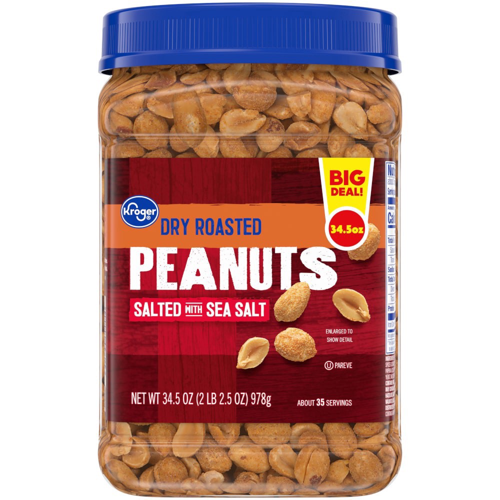 slide 3 of 3, Kroger Sea Salted Dry Roasted Peanuts, 34.5 oz