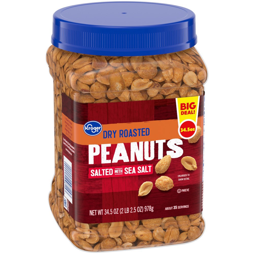 slide 2 of 3, Kroger Sea Salted Dry Roasted Peanuts, 34.5 oz
