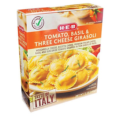 slide 1 of 1, H-E-B Tomato Basil & Three Cheese Girasoli, 12 oz