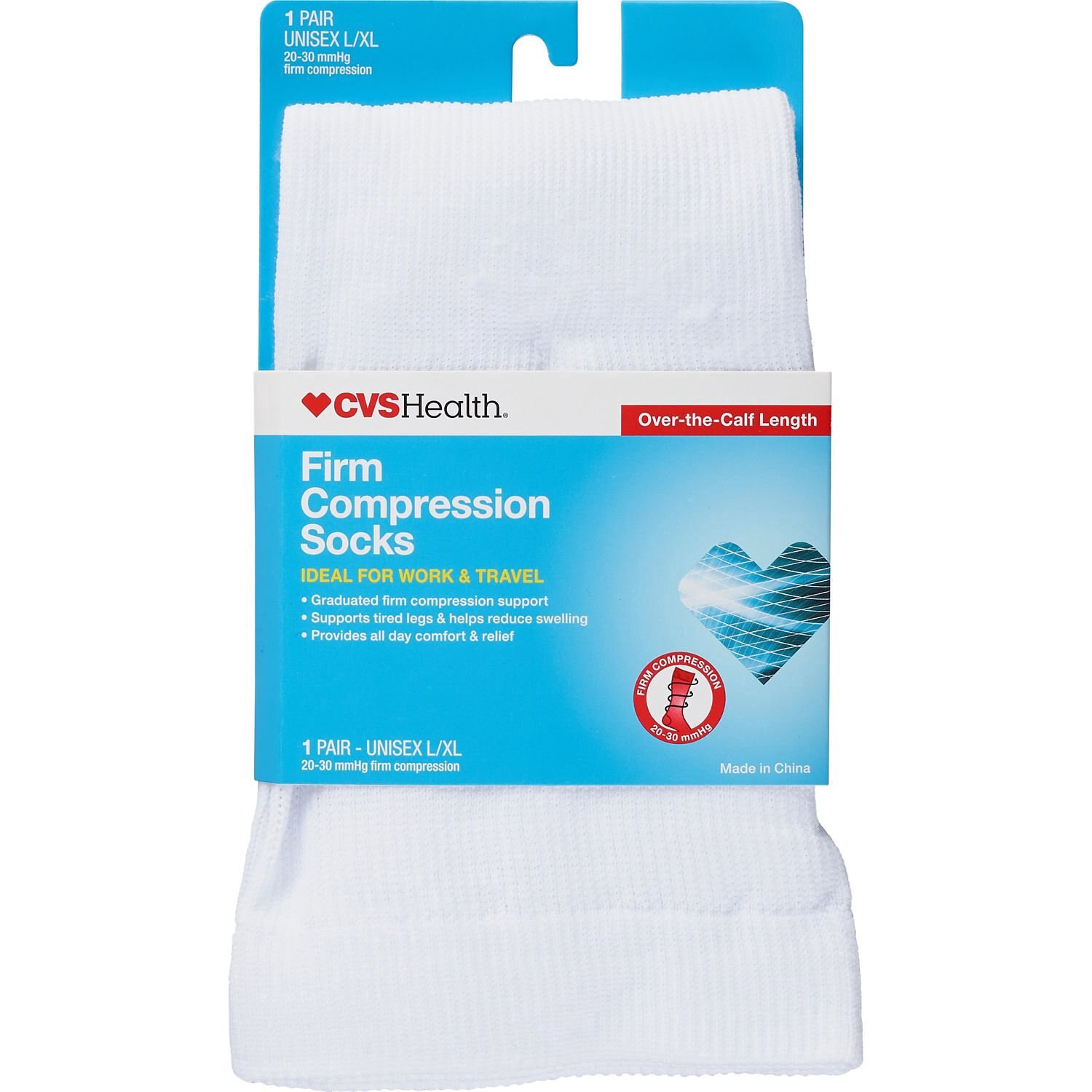 Cvs Firm Compression Over-The-Calf Length Socks, L/xl, White 1 ct | shipt