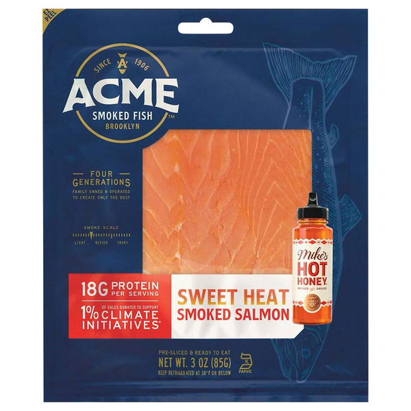 slide 1 of 1, ACME Acme 3 oz Cold Smoked Salmon with Mike's Hot Honey, 3 oz