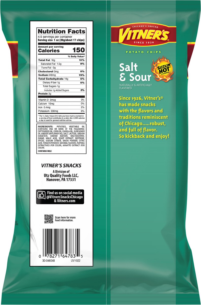 slide 6 of 7, Vitner's Potato Chips, Salt & Sour, Sizzlin' Hot, Pre-Priced, 4.5 oz