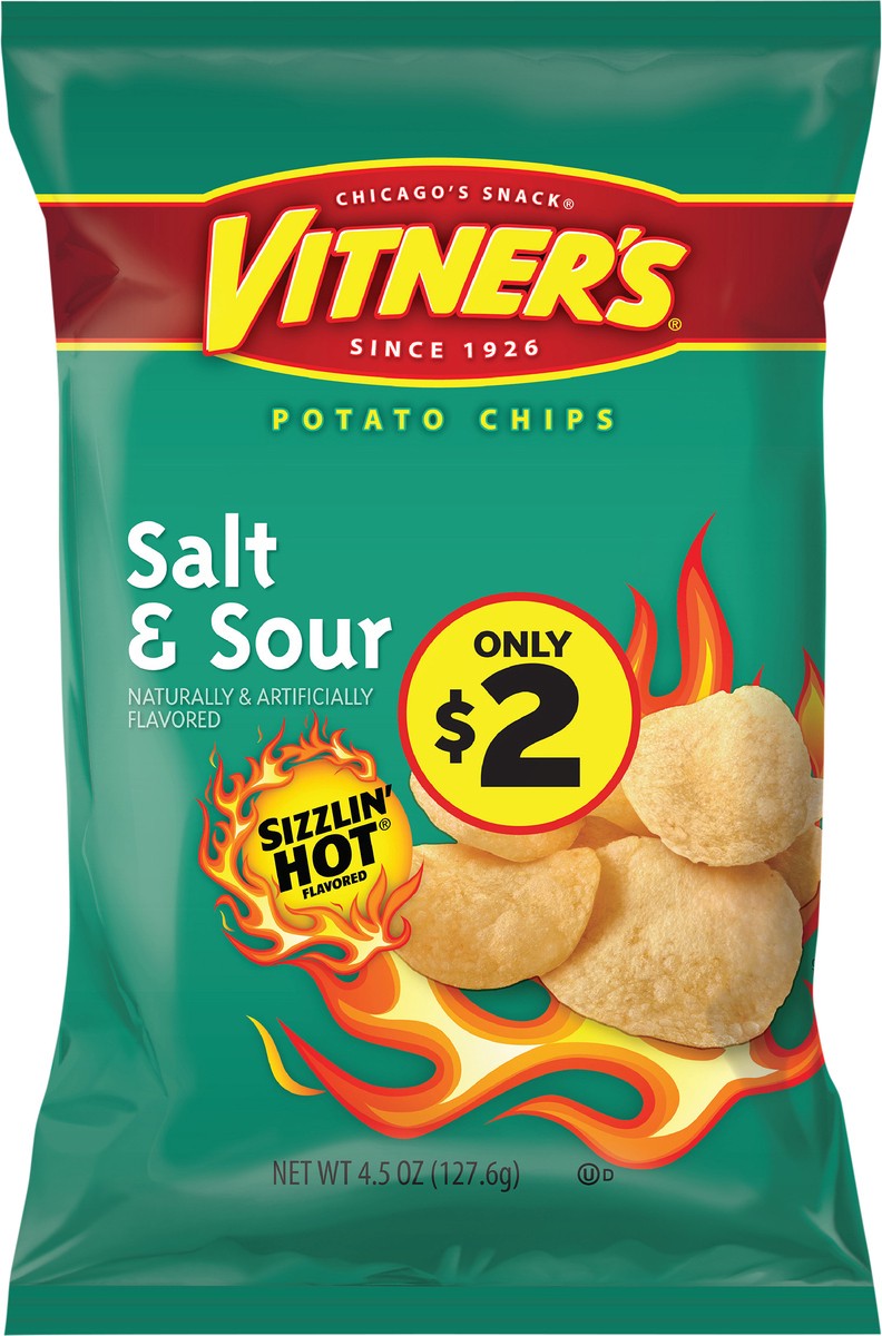 slide 3 of 7, Vitner's Potato Chips, Salt & Sour, Sizzlin' Hot, Pre-Priced, 4.5 oz