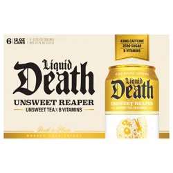 Liquid Death Unsweet Reaper Iced Tea, 6 Pack 12 fl oz Cans