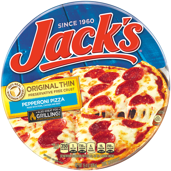 slide 1 of 6, Jack's Original Thin Crust Pepperoni Frozen Pizza, 14.3 oz