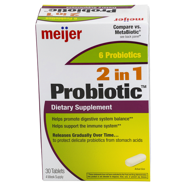 slide 1 of 1, Meijer 2 in 1 Probiotic Dietary Supplement Tablets, 30 ct