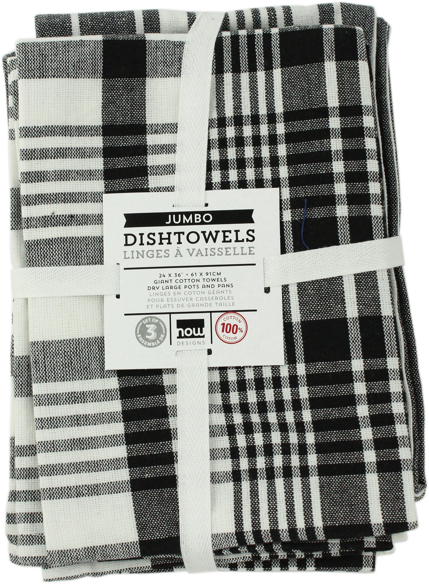 slide 1 of 1, Now Designs Black Jumbo Dishtowels, 3 ct