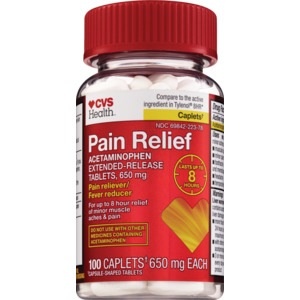 slide 1 of 1, CVS Health 8 Hour Acetaminophen Extended Release Pain Relief Caplets, 100 ct
