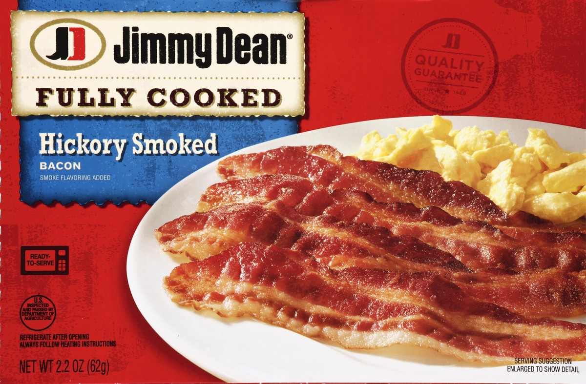 slide 2 of 4, Jimmy Dean Fully Cooked Hickory Smoked Bacon Slices Smoke Flavoring Added, 2.2 oz