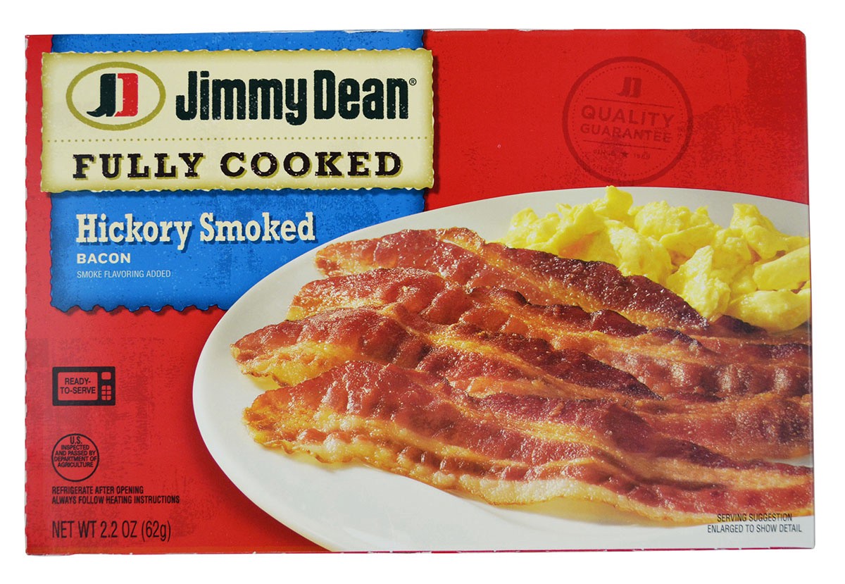 slide 1 of 4, Jimmy Dean Fully Cooked Hickory Smoked Bacon Slices Smoke Flavoring Added, 2.2 oz