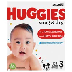 Huggies Snug & Dry Baby Diapers, Size 3, 168 Ct