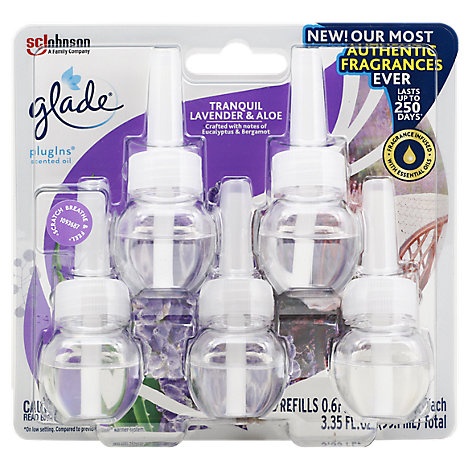 slide 1 of 1, Glade Plug Ins Tranquil Lavender & Aloe Refills - 5-., 67 fl oz