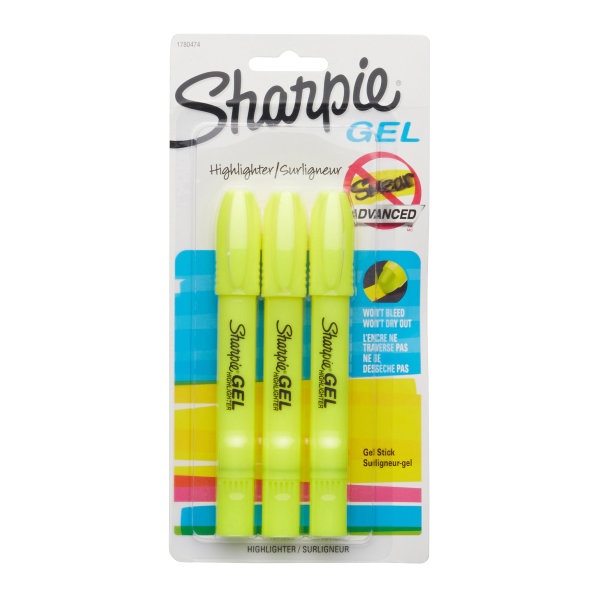 slide 1 of 1, Sharpie Accent Gel Highlighters, Yellow, Pack Of 3, 3 ct