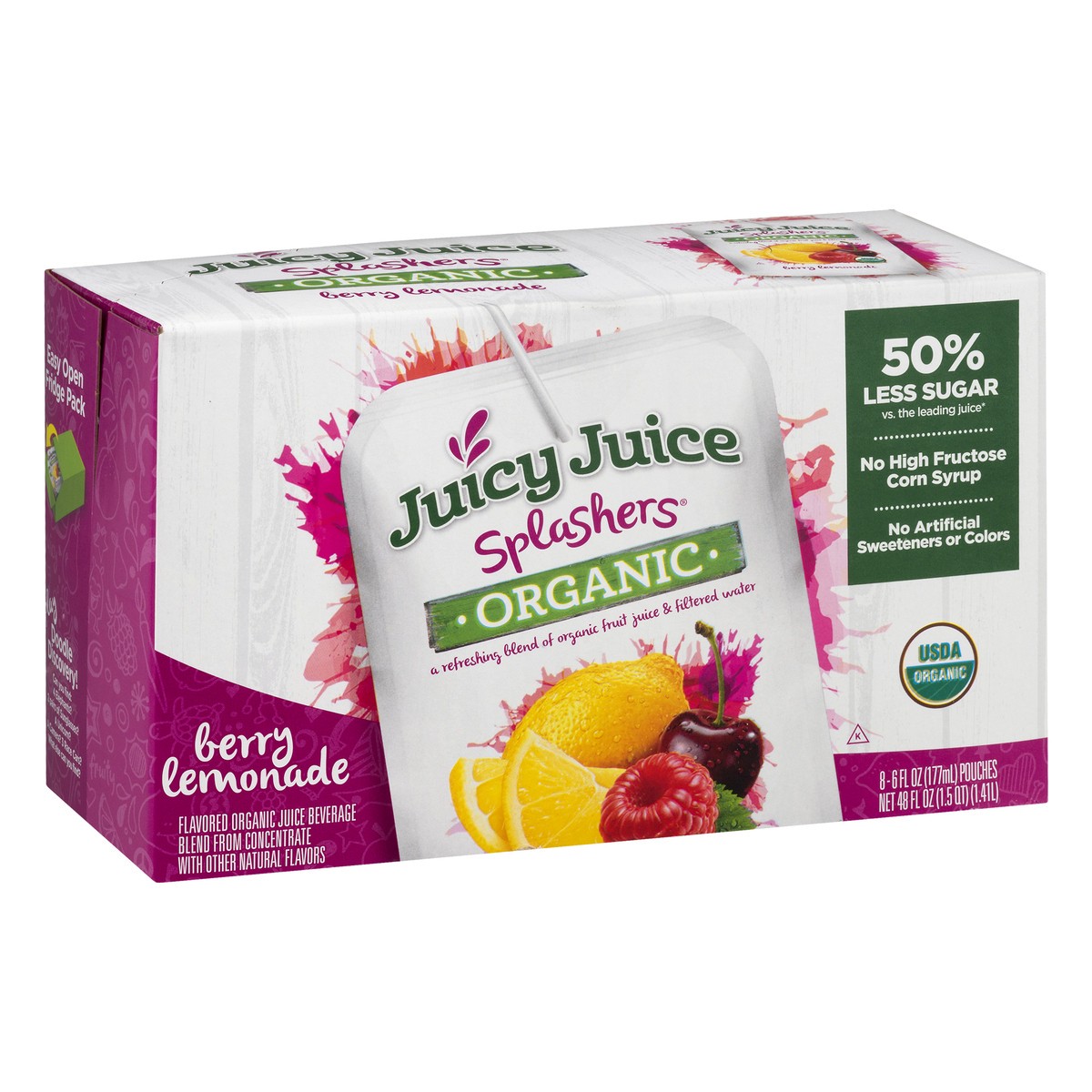 slide 8 of 9, Juicy Juice Splashers 8 Pack Organic Berry Lemonade Juice Beverage 8 ea - 8 ct, 8 ct; 6 fl oz