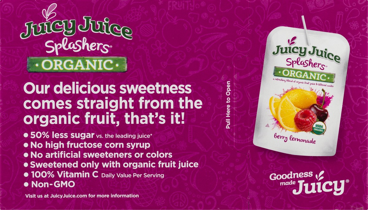 slide 3 of 9, Juicy Juice Splashers 8 Pack Organic Berry Lemonade Juice Beverage 8 ea - 8 ct, 8 ct; 6 fl oz