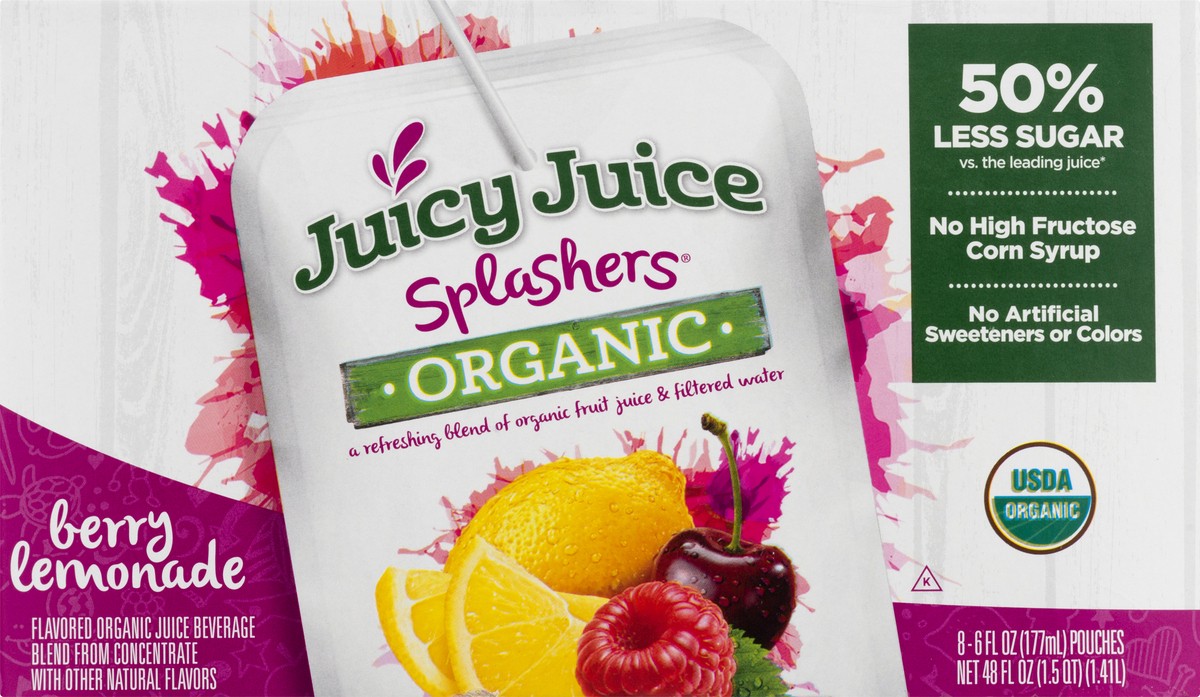 slide 9 of 9, Juicy Juice Splashers 8 Pack Organic Berry Lemonade Juice Beverage 8 ea - 8 ct, 8 ct; 6 fl oz