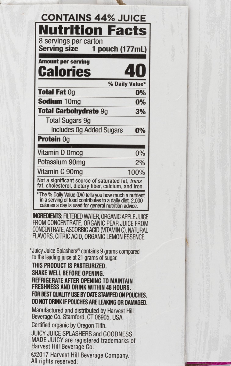 slide 5 of 9, Juicy Juice Splashers 8 Pack Organic Berry Lemonade Juice Beverage 8 ea - 8 ct, 8 ct; 6 fl oz