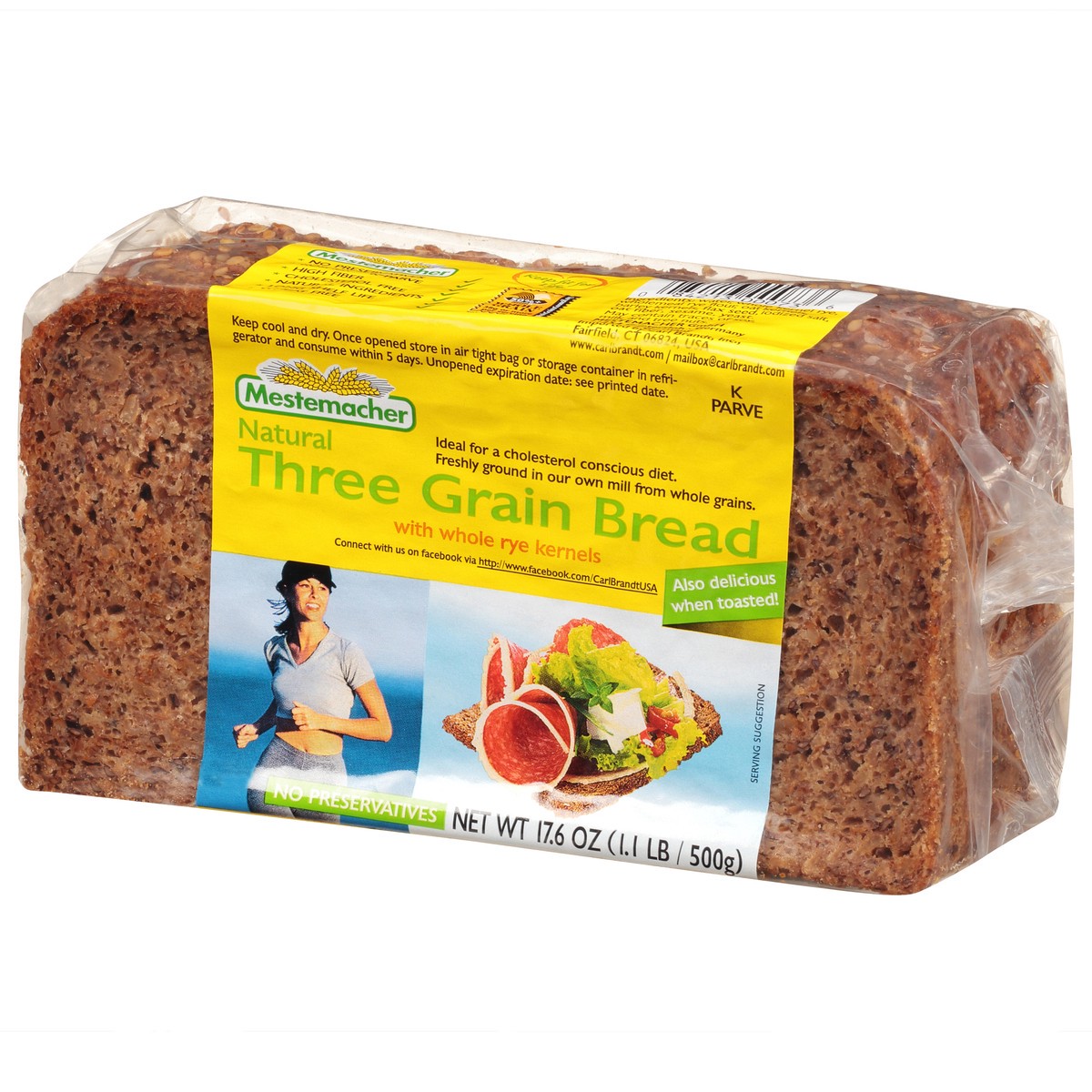 slide 2 of 9, Mestemacher Three Grain Bread with Whole Rye Kernels 17.6 oz, 17.6 oz