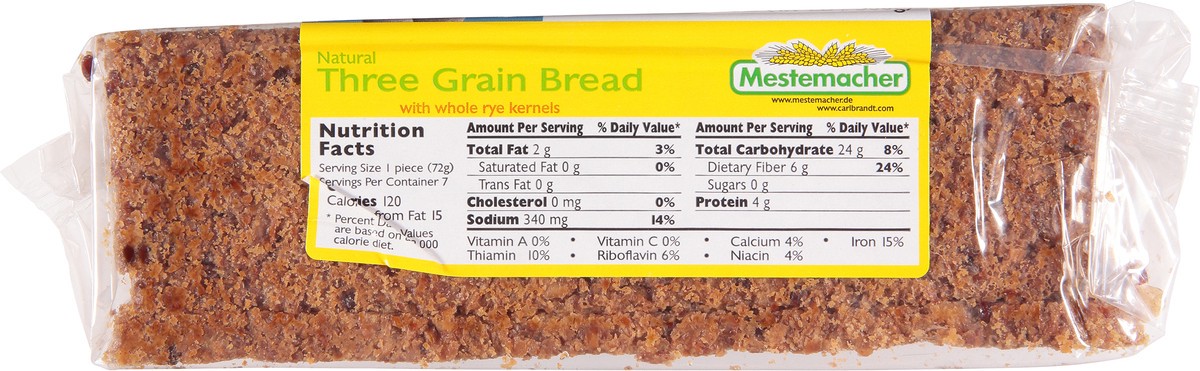 slide 4 of 9, Mestemacher Three Grain Bread with Whole Rye Kernels 17.6 oz, 17.6 oz