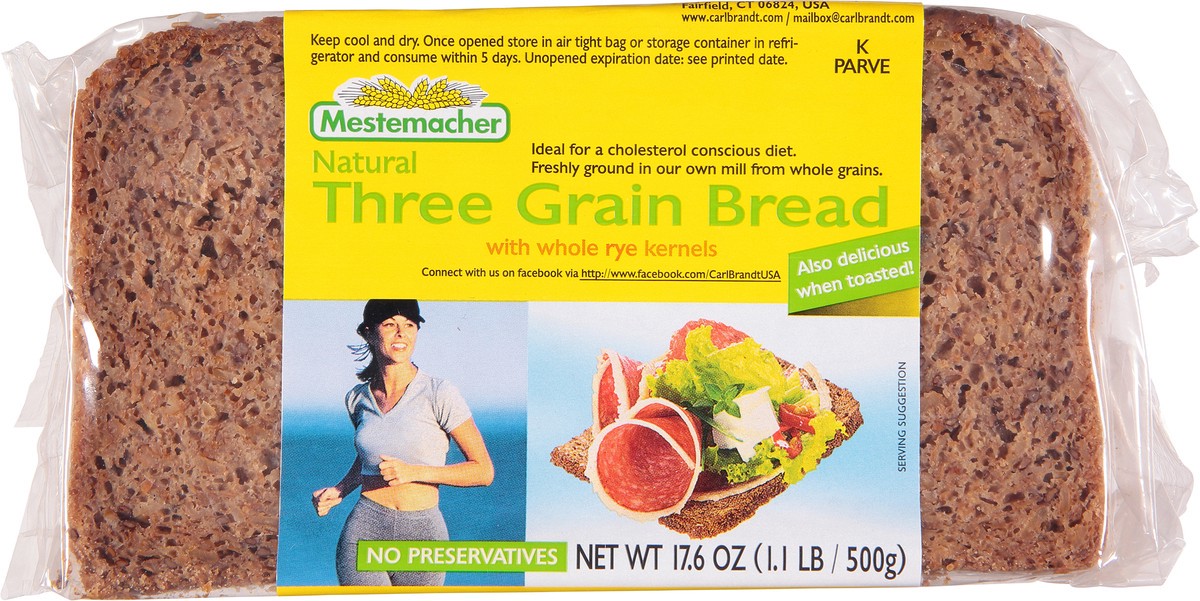 slide 6 of 9, Mestemacher Three Grain Bread with Whole Rye Kernels 17.6 oz, 17.6 oz
