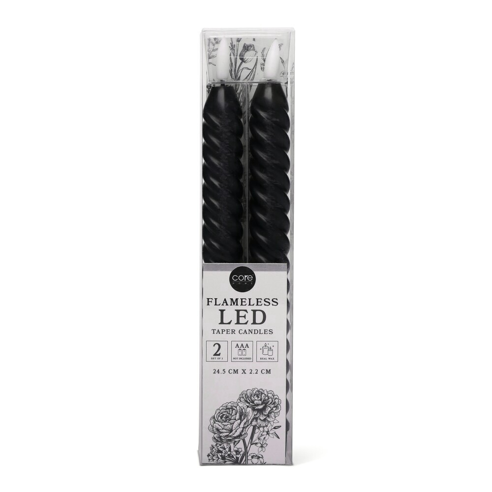 slide 2 of 2, Core Home Flameless LED Twisted Taper Candles - Black, 2 ct