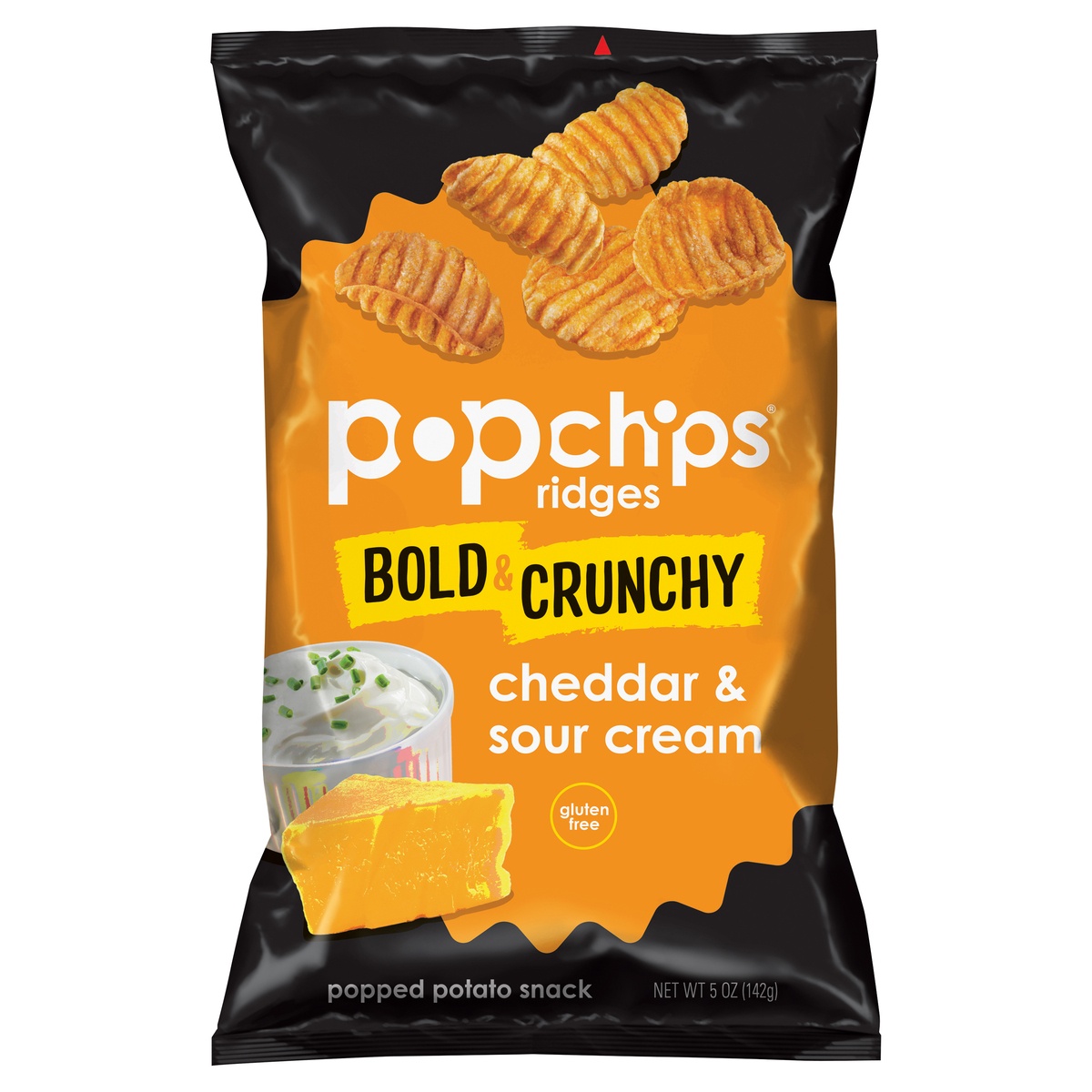 slide 1 of 1, popchips Bold & Crunchy Ridges Cheddar & Sour Cream Flavored Popped Potato Snack 5 oz, 