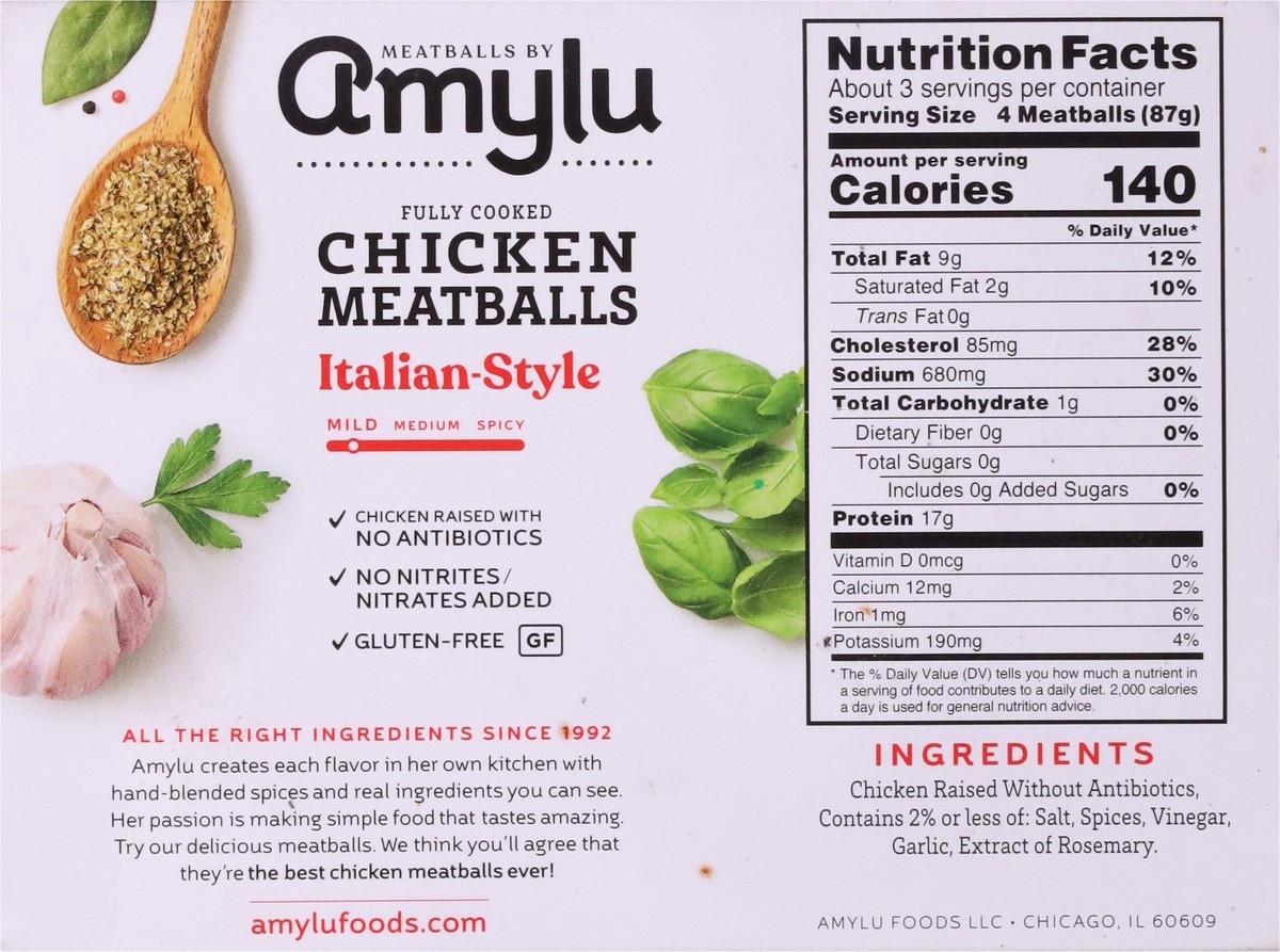 slide 14 of 14, Amylu Foods Italian-Style Chicken Meatballs 10 oz, 10 oz